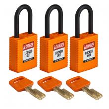 Brady NYL-ORG-38PL-KA3PK - Nylon Padlock 1.5" Plst Shkl KA OR 3PK