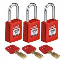 Brady NYL-RED-38ST-KA3PK - Nylon Padlock 1.5" Steel Shkl KA RD 3PK