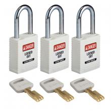 Brady NYL-WHT-38ST-KA3PK - Nylon Padlock 1.5" Steel Shkl KA WT 3PK