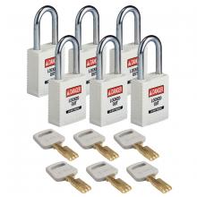 Brady NYL-WHT-38ST-KD6PK - Nylon Padlock 1.5" Steel Shkl KD WT 6PK