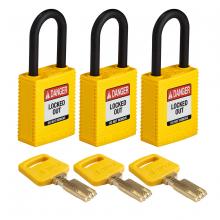 Brady NYL-YLW-38PL-KA3PK - Nylon Padlock 1.5" Plst Shkl KA YL 3PK