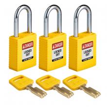 Brady NYL-YLW-38ST-KA3PK - Nylon Padlock 1.5" Steel Shkl KA YL 3PK