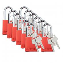 Brady SDAL-RED-38ST-KA12 - Alum Padlock 1.5" Stl Shkl KA RD 12PK