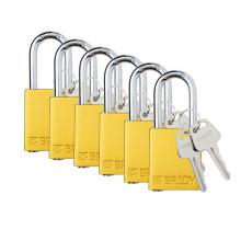 Brady SDAL-YLW-38ST-KD6 - Alum Padlock 1.5" Steel Shkl KD YL 6PK