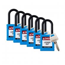 Brady SDPL-BLU-38PL-KA6 - Plastic Padlock 1.5" Shackle KA BU 6PK