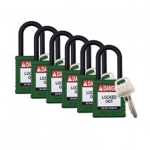 Brady SDPL-GRN-38PL-KD6 - Plastic Padlock 1.5" Shackle KD GN 6PK