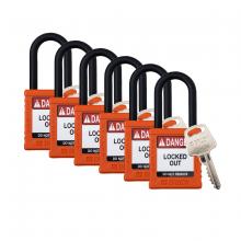 Brady SDPL-ORG-38PL-KD6 - Plastic Padlock 1.5" Shackle KD OR 6PK