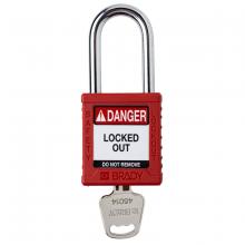 Brady SDPL-RED-38ST-KD - Plastic Padlock 1.5" Stl Shkl KD RD 1PK