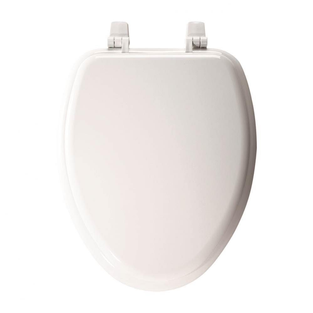 Elongated Enameled Wood Toilet Seat in White with Top-Tite Hinge