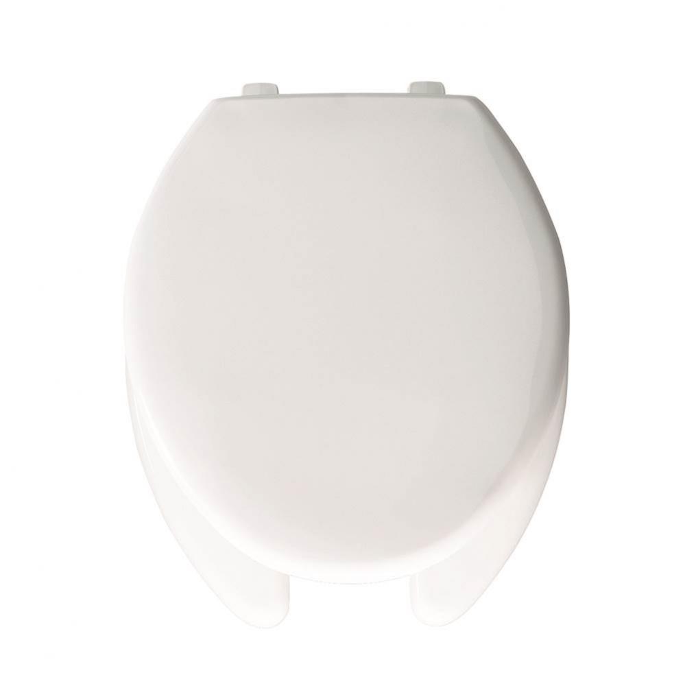 Elongated Open Front With Cover Commercial Plastic Toilet Seat in White with Self-Sustaining Stain