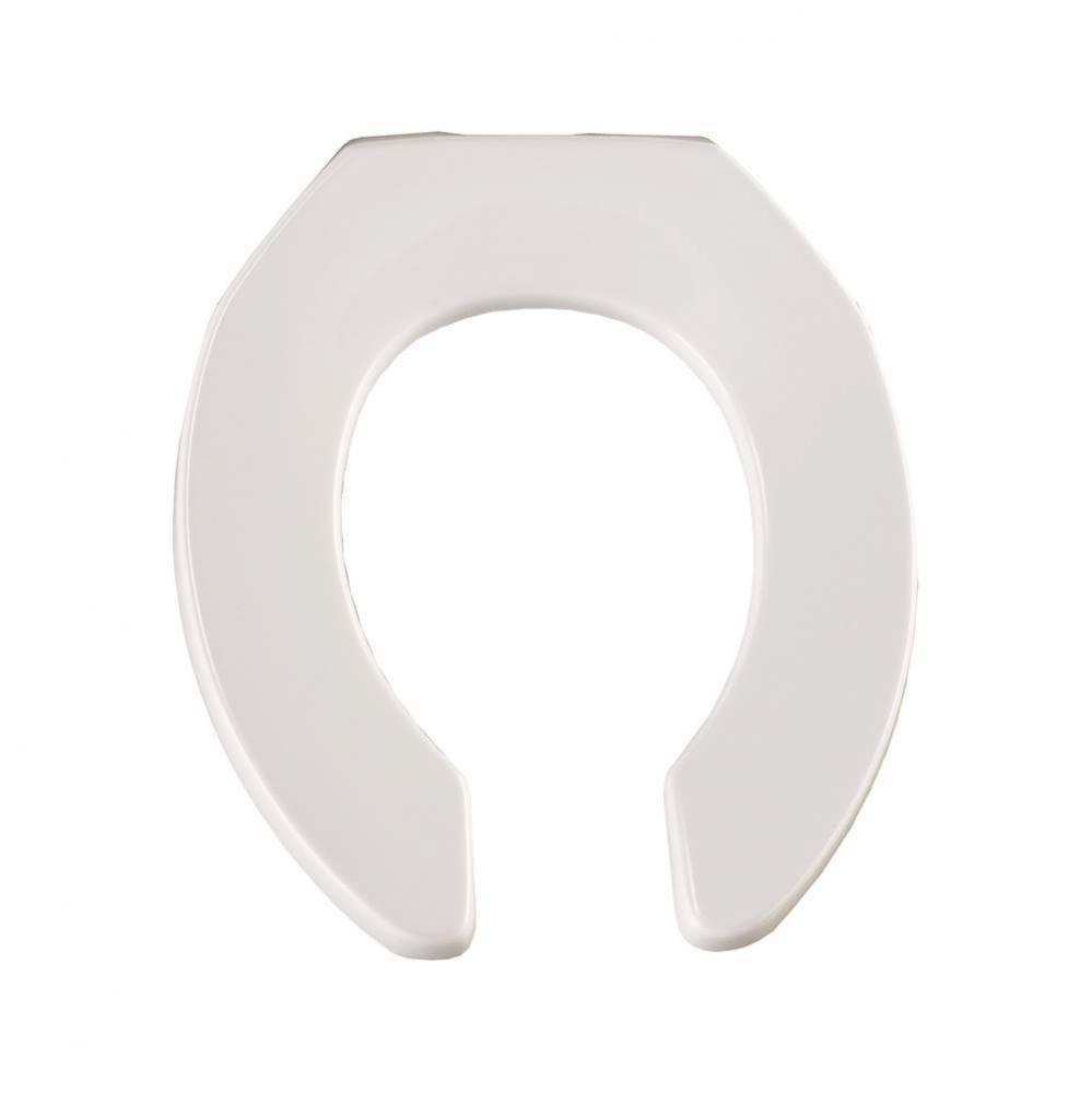 Round Open Front Less Cover Commercial Plastic Toilet Seat in White with STA-TITE Commercial Faste