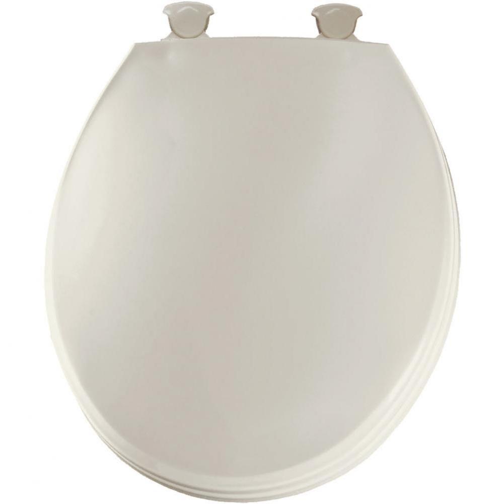 Round Plastic Toilet Seat in Biscuit with Easy-Clean &amp; Change Hinge