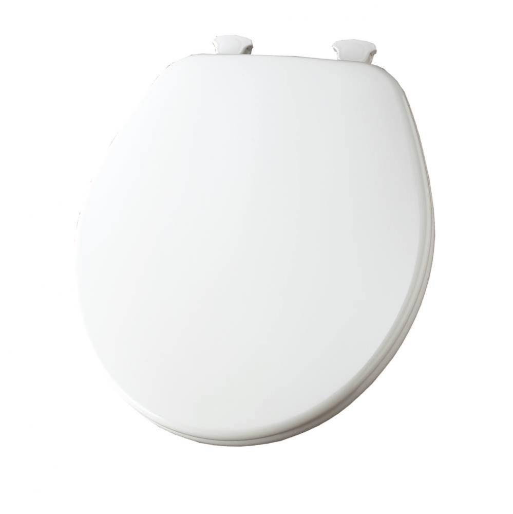 Round Enameled Wood Toilet Seat in White with Easy-Clean &amp; Change Hinge