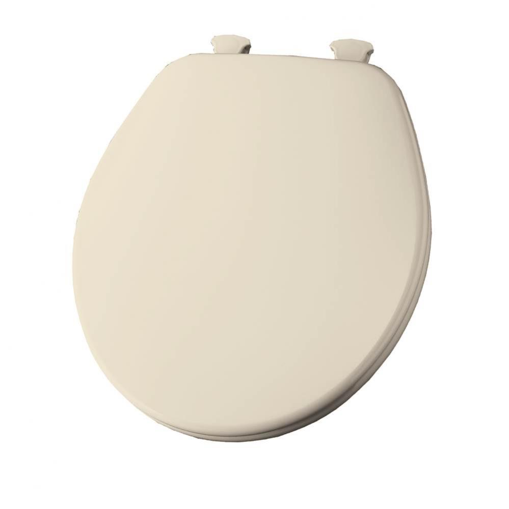 Round Enameled Wood Toilet Seat in Biscuit with Easy-Clean &amp; Change Hinge