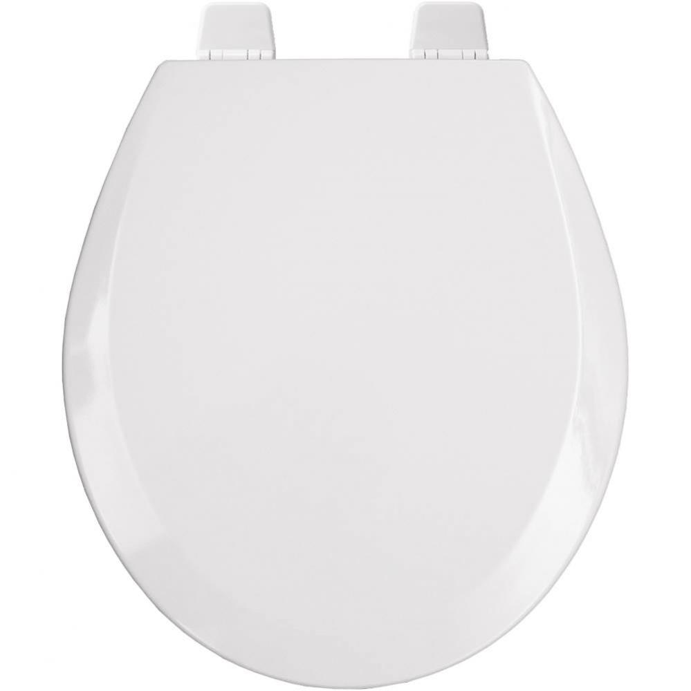 Round Enameled Wood Open Front with Cover Toilet Seat in White with Top-Tite STA-TITE Seat Fasteni
