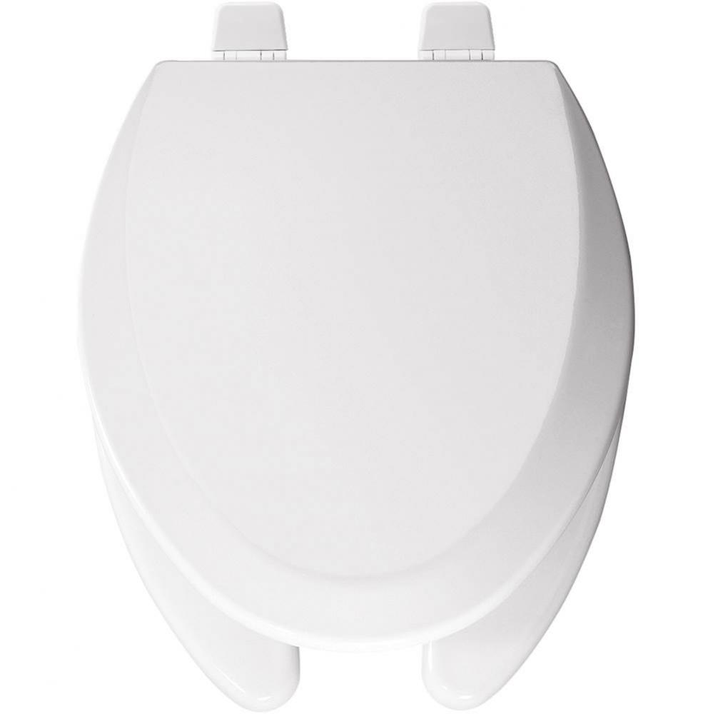 Elongated Enameled Wood Open Front with Cover Toilet Seat in White with Top-Tite STA-TITE Seat Fas