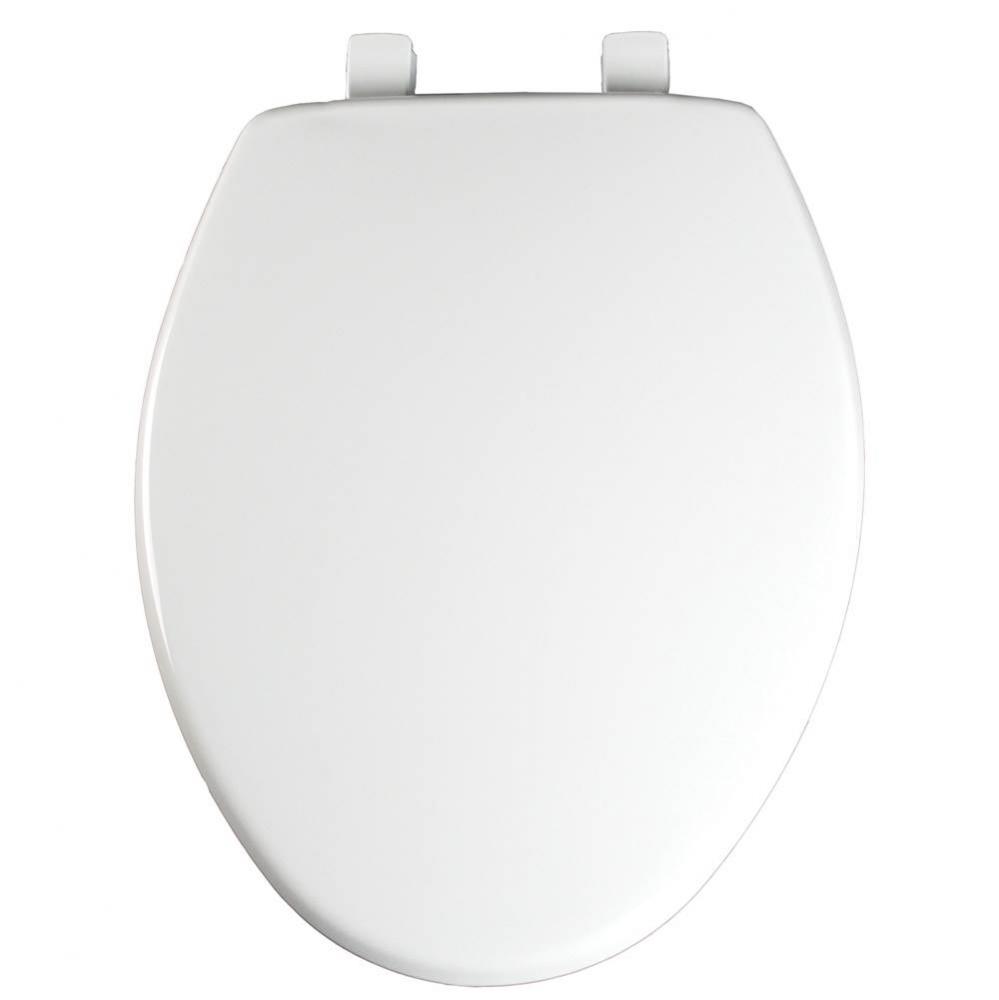 Elongated Plastic Toilet Seat in White with Easy-Clean &amp; Change and Whisper-Close Hinge
