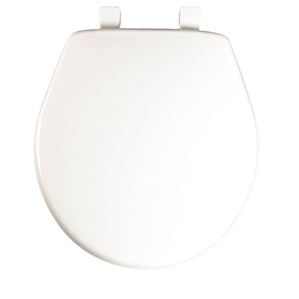 Round Plastic Toilet Seat in White with Easy-Clean &amp; Change and Whisper-Close Hinge