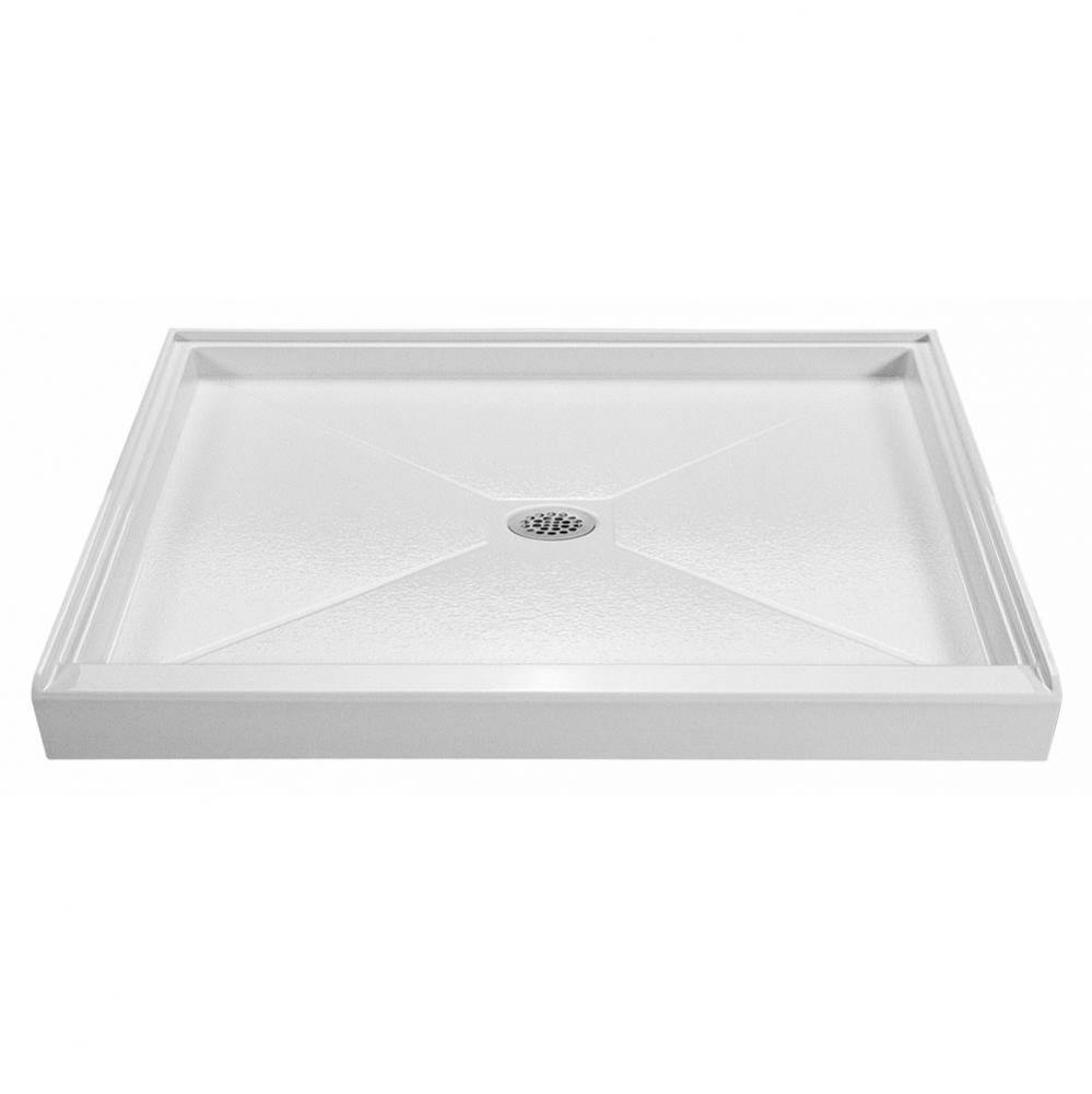 60X36 Bone Center Drain Shower Base 60&apos;&apos; Threshold W/ 3-Sided Integral Tile Flange