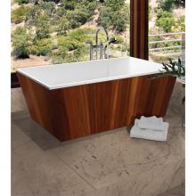 MTI Baths S228T-BI-GL - Petra Sculpturestone Freestanding Teak Wrap Soaker - Gloss Biscuit (62.25X32.25)