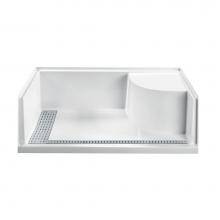 MTI Baths SB6030BFSEAT-BI-LH - 6030 Acrylic Cxl L-Shape Drain Zero Barrier Integral Lh Seat/Flange - Biscuit