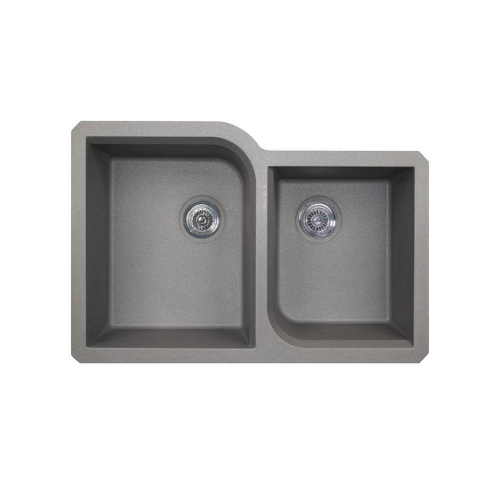 QURC-3322 22 x 33 Granite Undermount Double Bowl Sink in Metallico