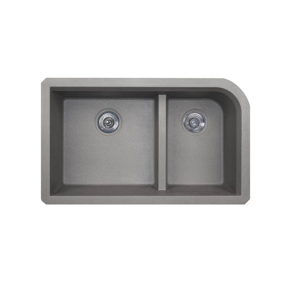QULD-3322 22&apos;&apos; x 33&apos;&apos; Granite Undermount Double Bowl Sink in Metallico
