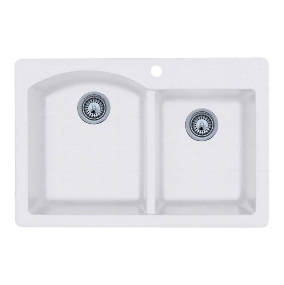 QZDB-3322 22 x 33 Granite Drop in Double Bowl Sink in Opal White