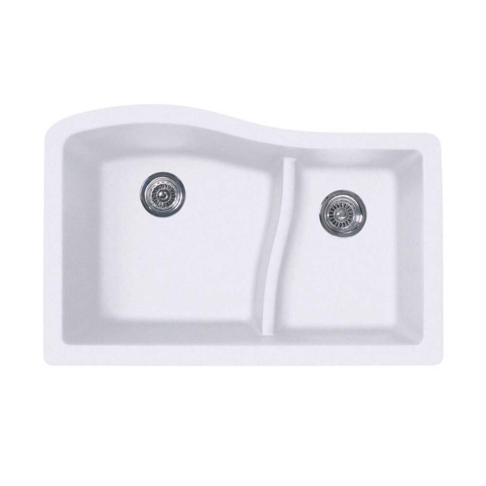 QULS-3322 22 x 33 Granite Undermount Double Bowl Sink in Opal White
