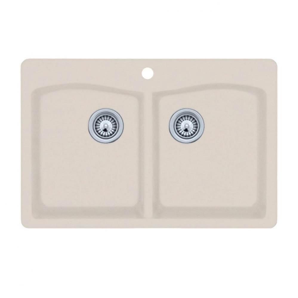 QZED-3322 22 x 33 Granite Drop in Double Bowl Sink in Granito