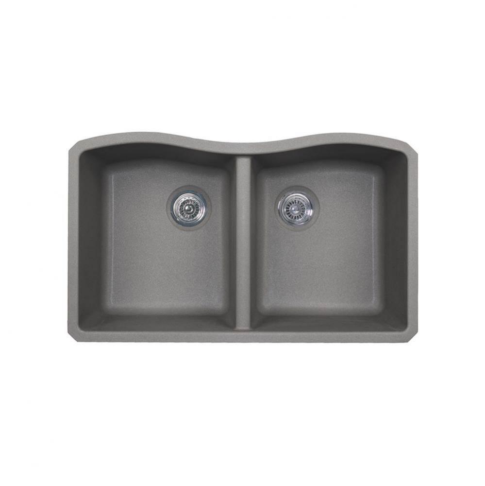 QUED-3322 22 x 33 Granite Undermount Double Bowl Sink in Metallico