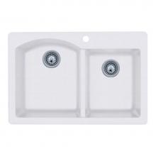 Swan QZ03322DB.210 - QZDB-3322 22 x 33 Granite Drop in Double Bowl Sink in Opal White