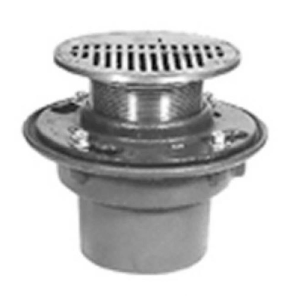 CI Floor Drain w/ 8&apos;&apos; Rd Adj Polished Nickel Hinged Strainer-100-USA