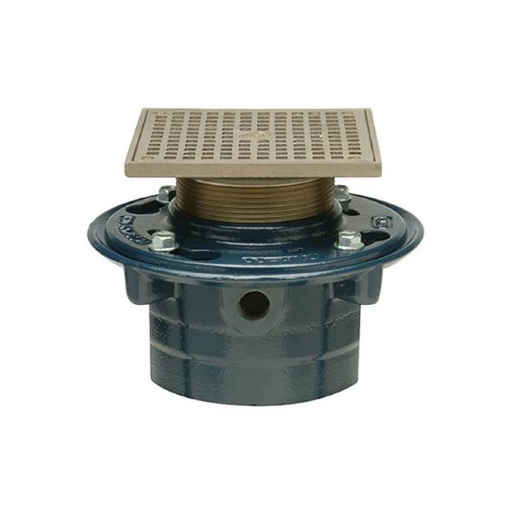 ZN415 Cast Iron Floor Drain with 6&apos;&apos; Square Adj Pol Nckl Strainer with Secured Heel Proo