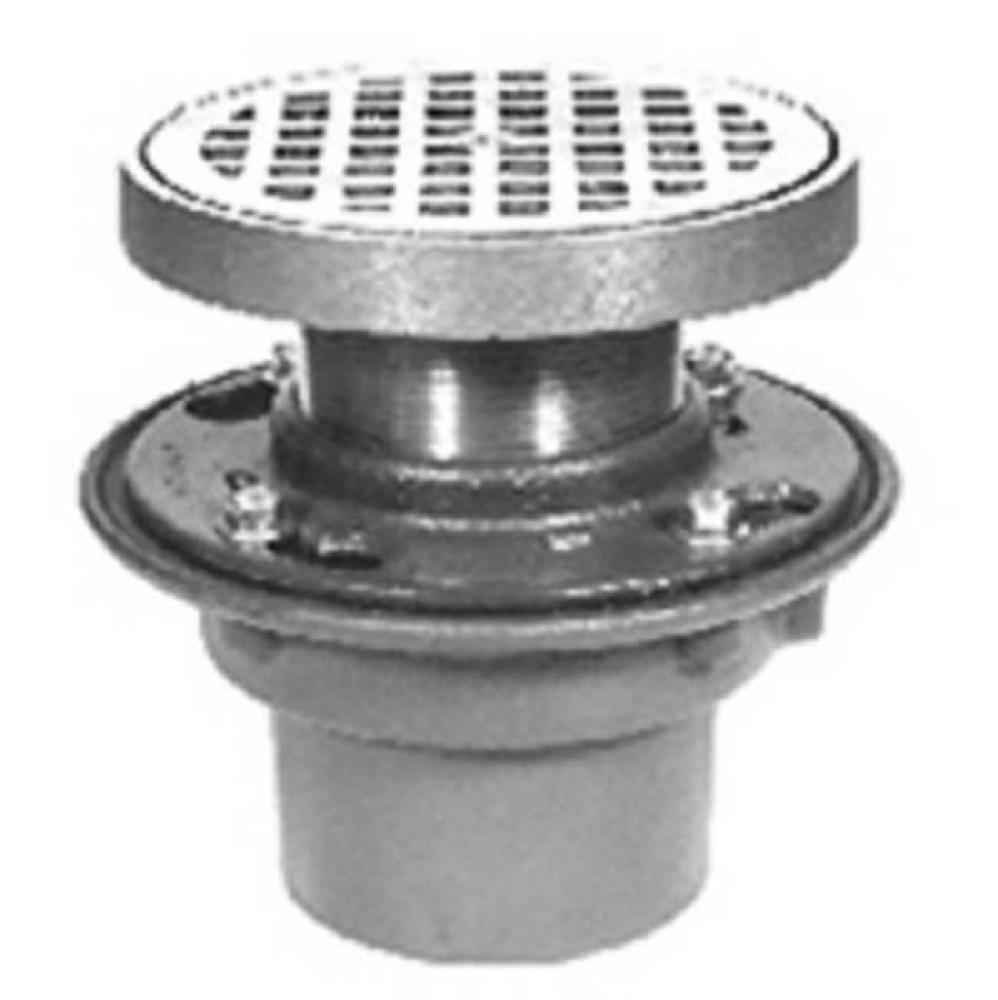 Cast Iron Floor Drain w/ Loose Set Deep Flanged Grate-Trap Primer