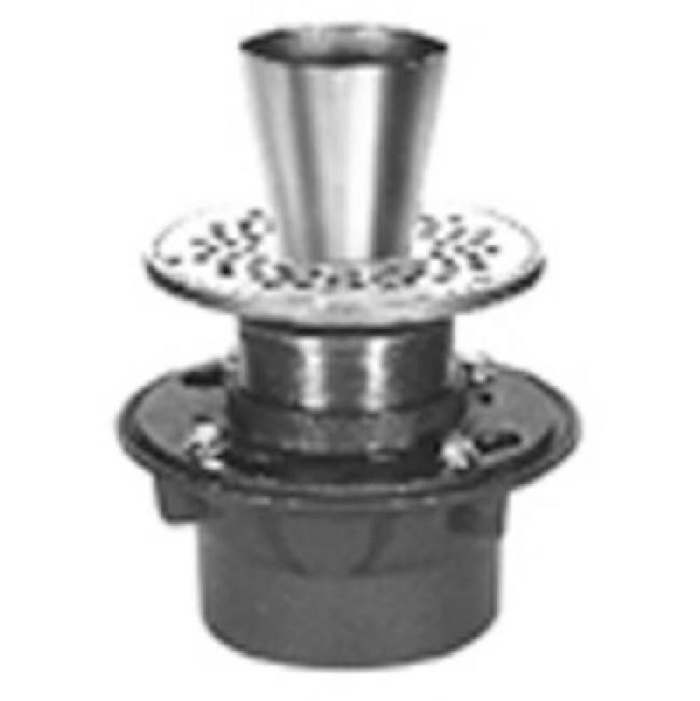 CI Floor Drain w/ 7&apos;&apos; Rd Adj Polished Nickel Strainer w/ 4&apos;&apos; Dia Funnel-BWV