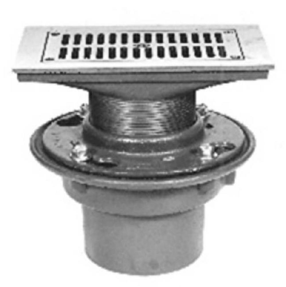 CI Floor Drain w/ 9&apos;&apos; Adj Pol Bronze Strainer w/ HP Slotted Opening Grate