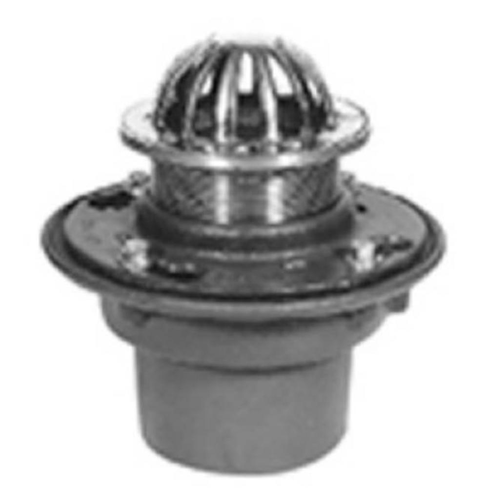 CI Floor Drain w/ 5&apos;&apos; Rd Adj Polished Bronze Strainer w/ Dome