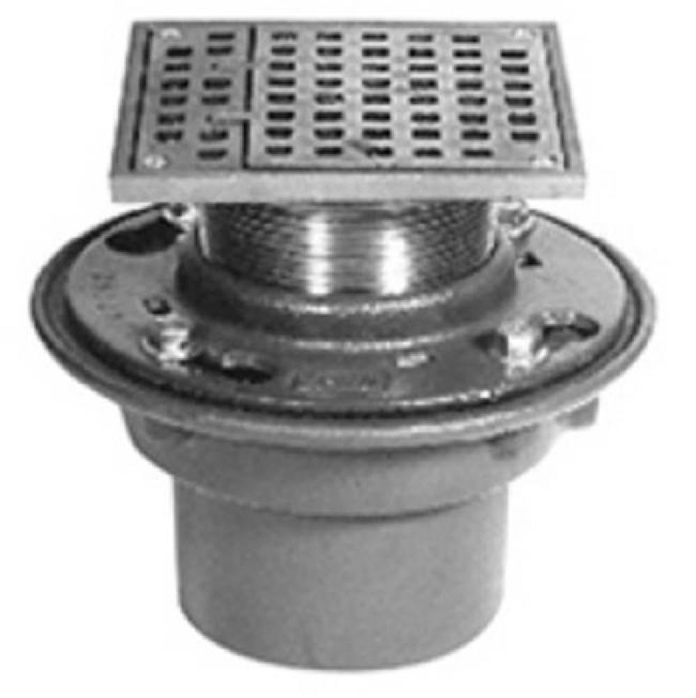 CI Floor Drain w/ 6&apos;&apos; Sq Pol Bronze Adj Str w/ Square Hinged Grate