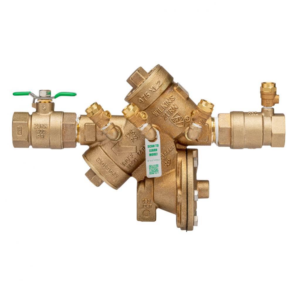 1&apos;&apos; 975Xl2 Reduced Pressure Principle Backflow Preventer With Test Cocks Oriented Face U