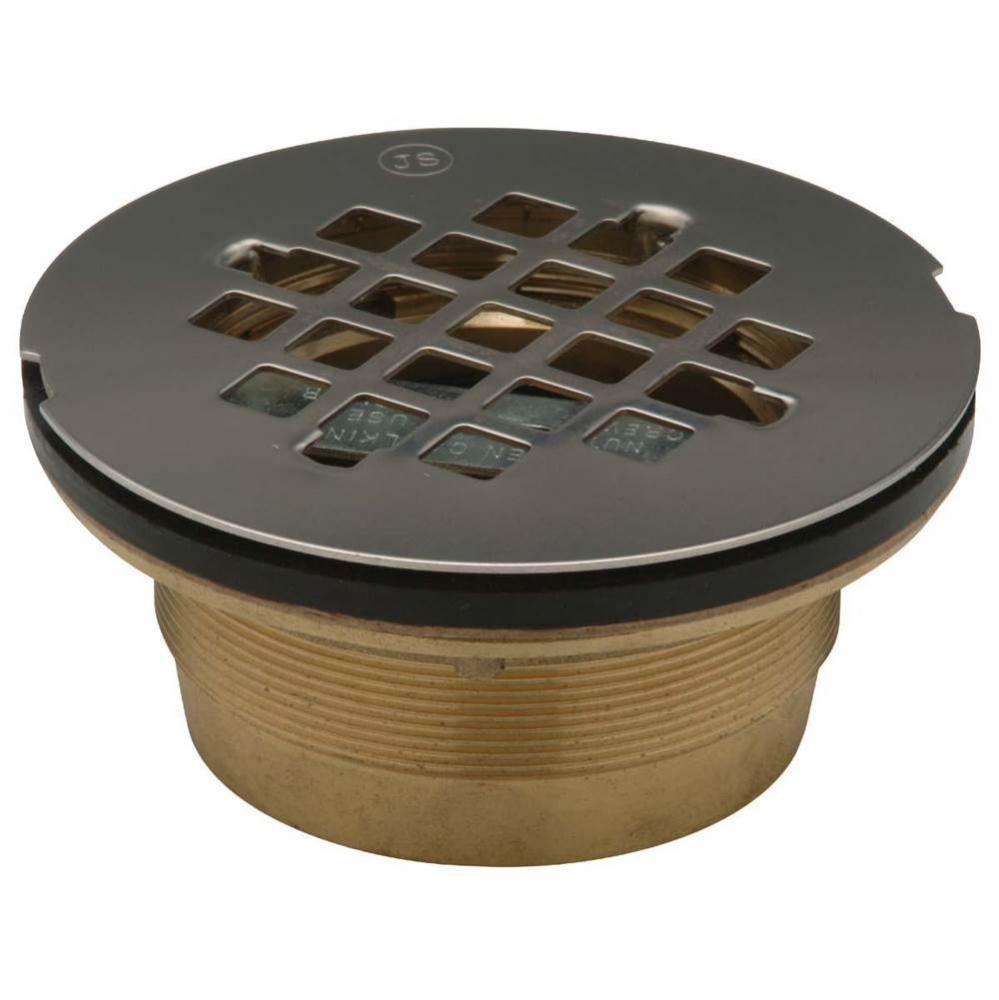 2&apos;&apos; Brass, No-Caulk, Brass Shower Stall Drain, 4 1/4&apos;&apos; Round, Stainless Steel