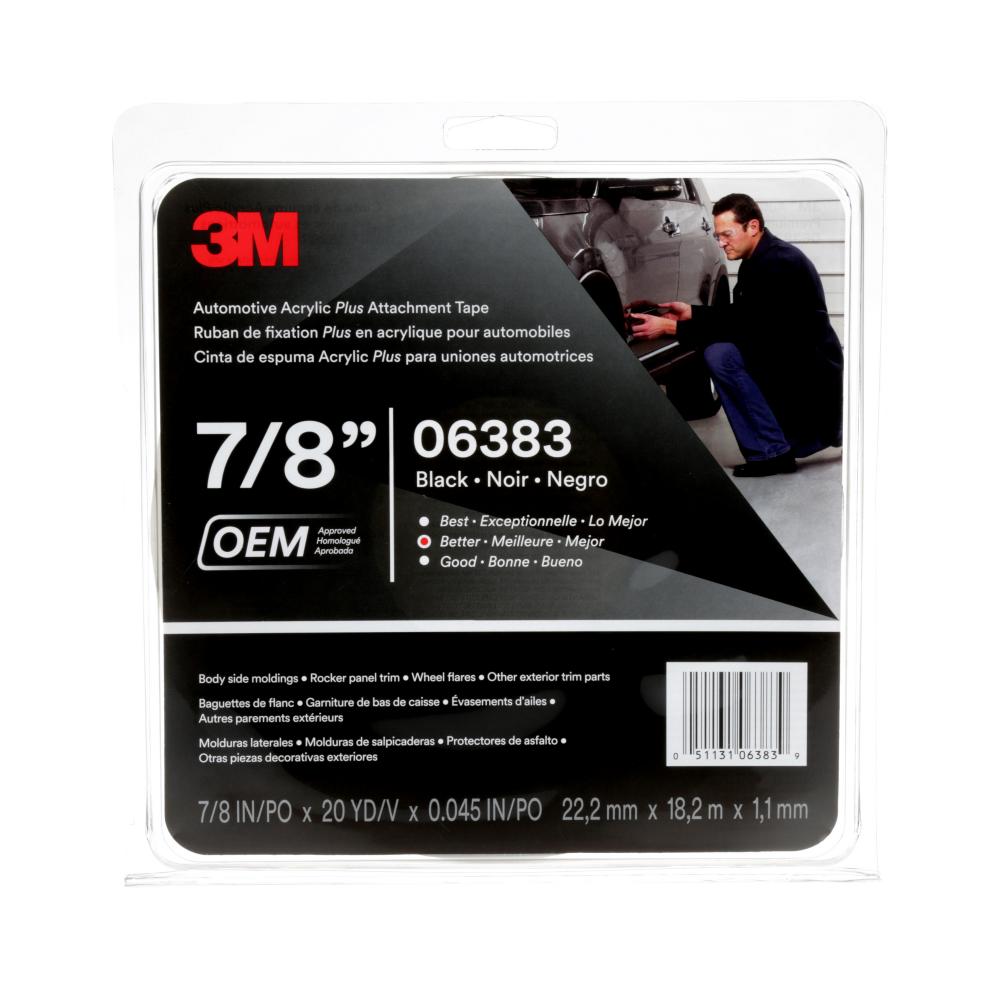 3M™ Automotive Acrylic Plus Attachment Tape 06383, black, 7/8 in x 20 yd, 45 mil