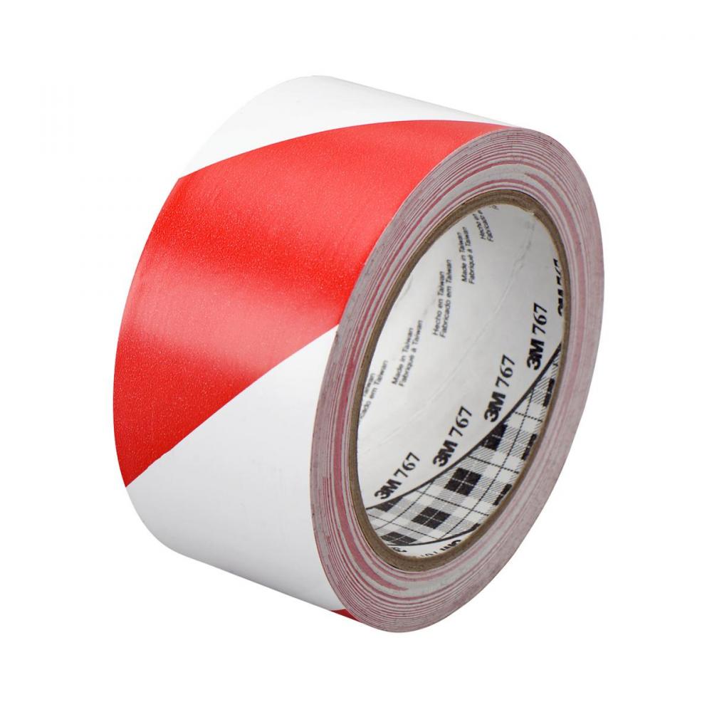 3Mâ„¢ Hazard Warning Tape 767, red/white, 2.0 in x 36.0 yd x 5.0 mil (5.1 cm x 32.