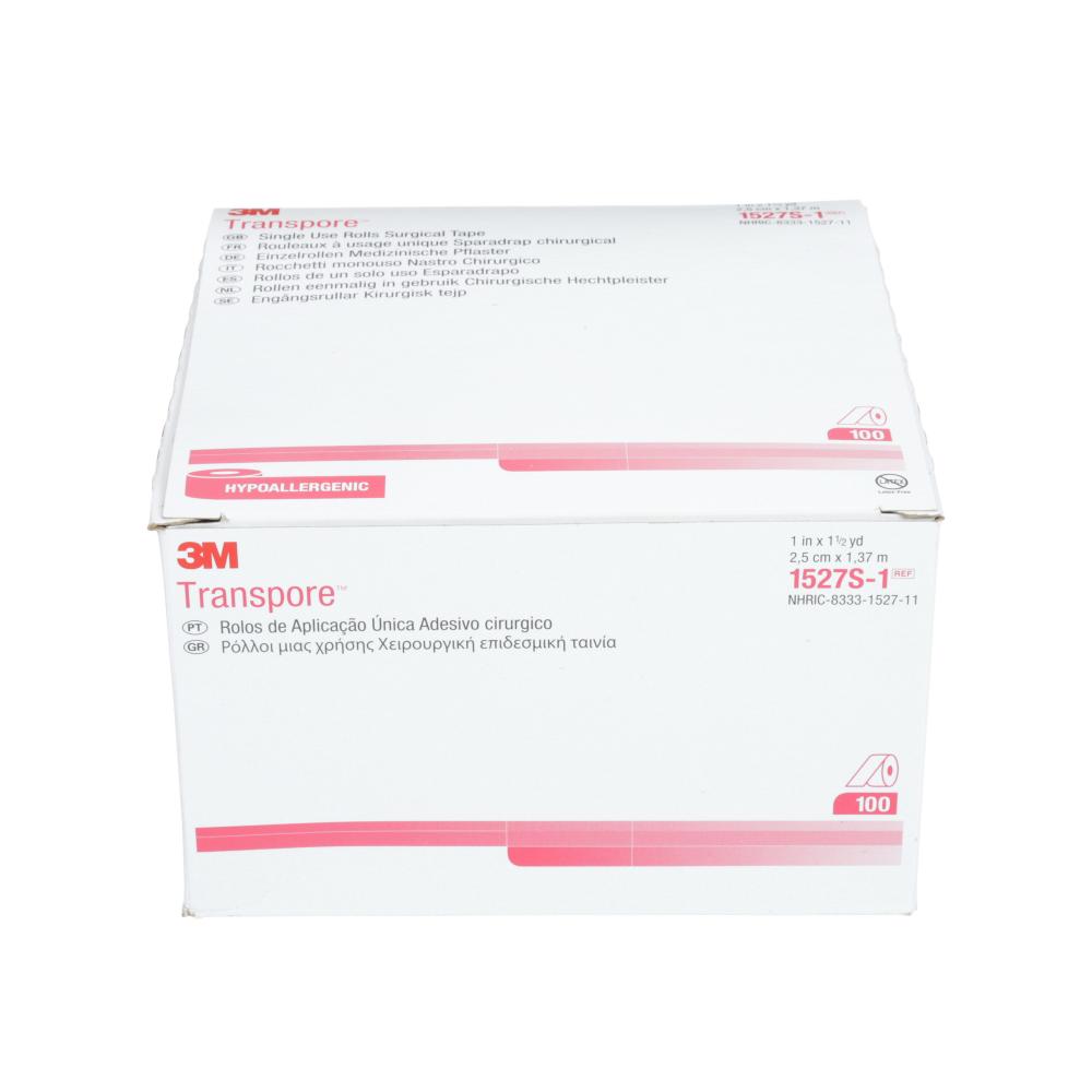 3M™ Transpore™ Medical Tape, 1527S, porous, clear, 1 in x 1-1/2 yd (2.5 cm x 1.37 m)