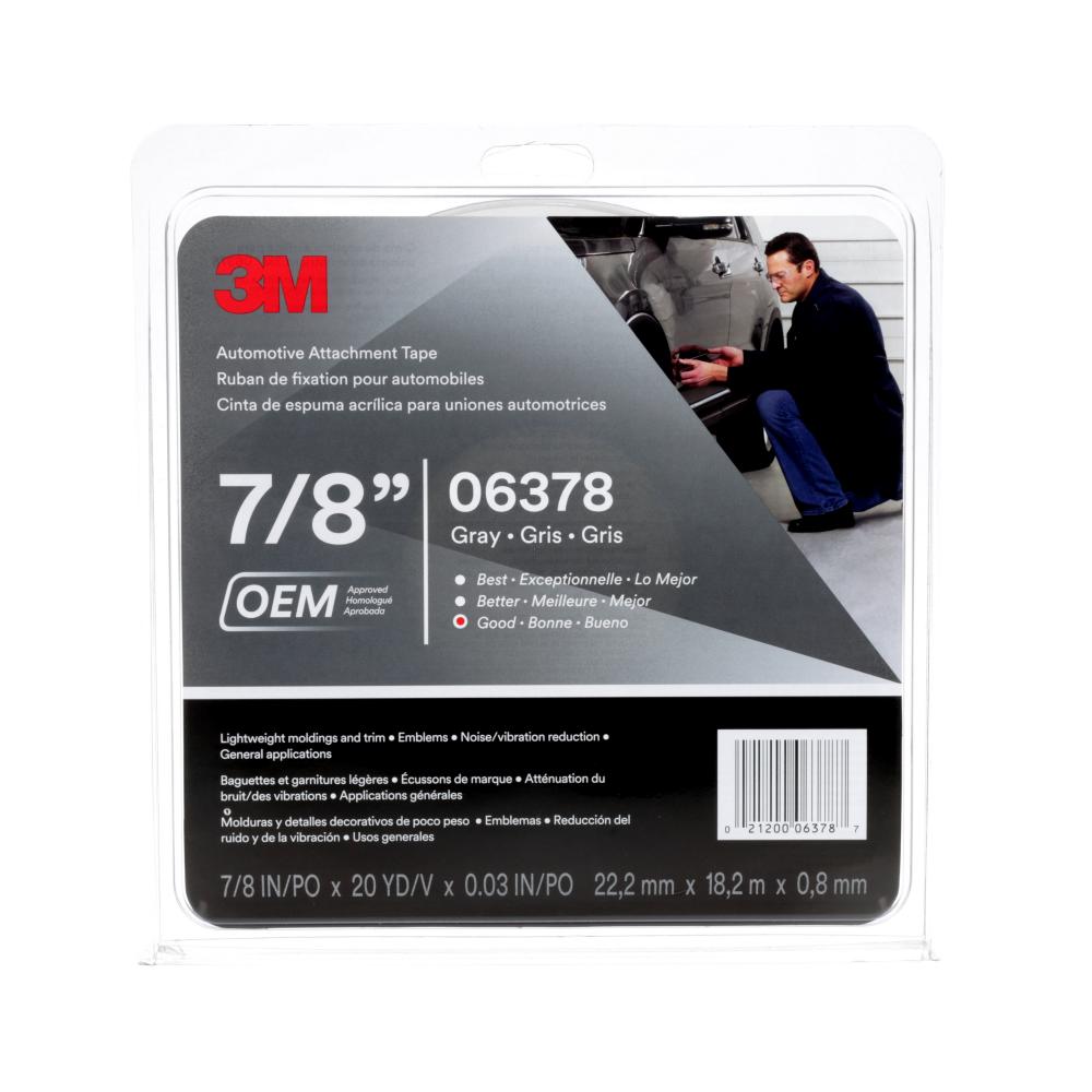 3M™ Automotive Attachment Tape 06378, Gray, 7/8 in x 20 yd, 30 mil, 12 per case