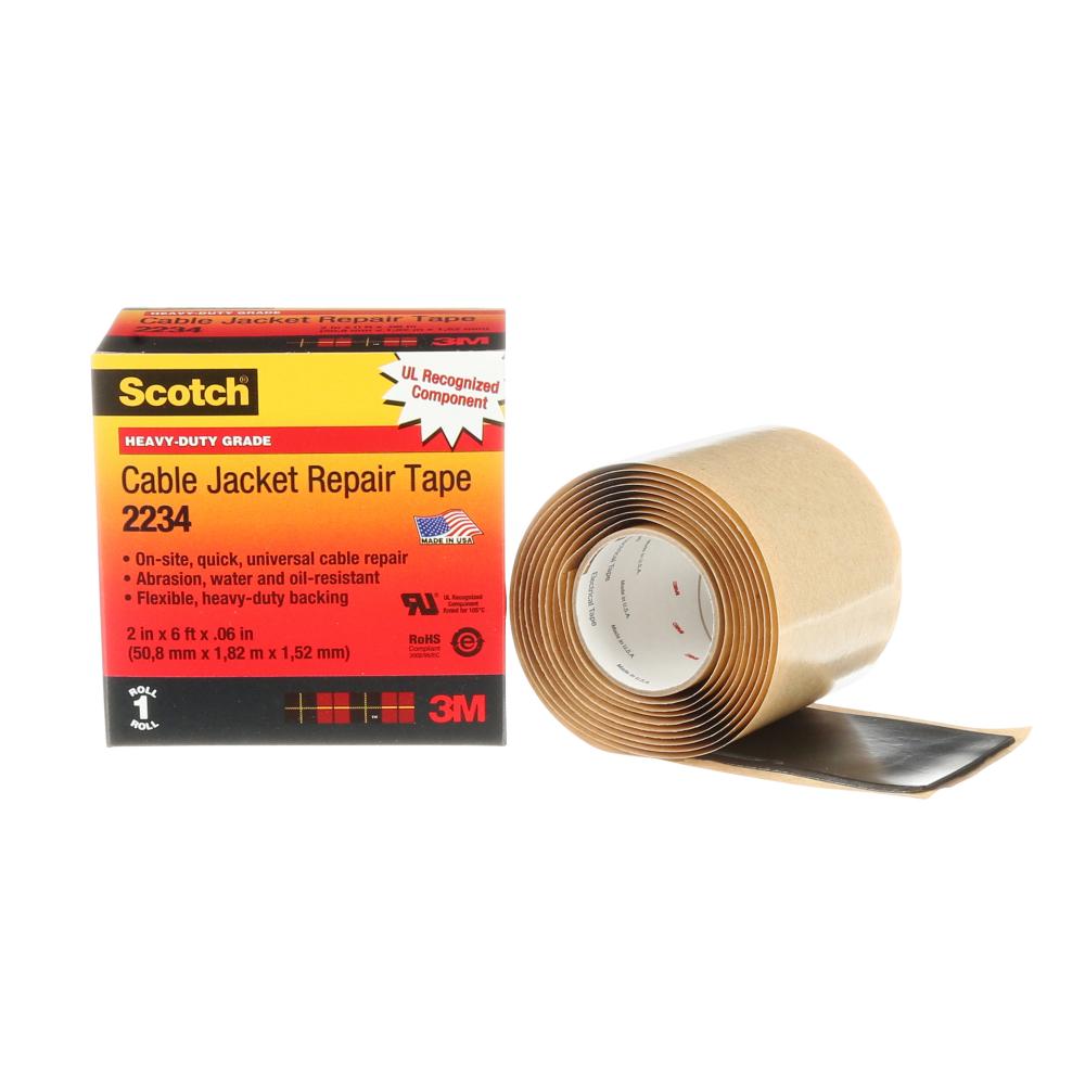 Scotch® Cable Jacket Repair Tape, 2234, black, 60 mil (1.52 mm), 2 in x 6 ft (50.8 mm x 1.8 m)