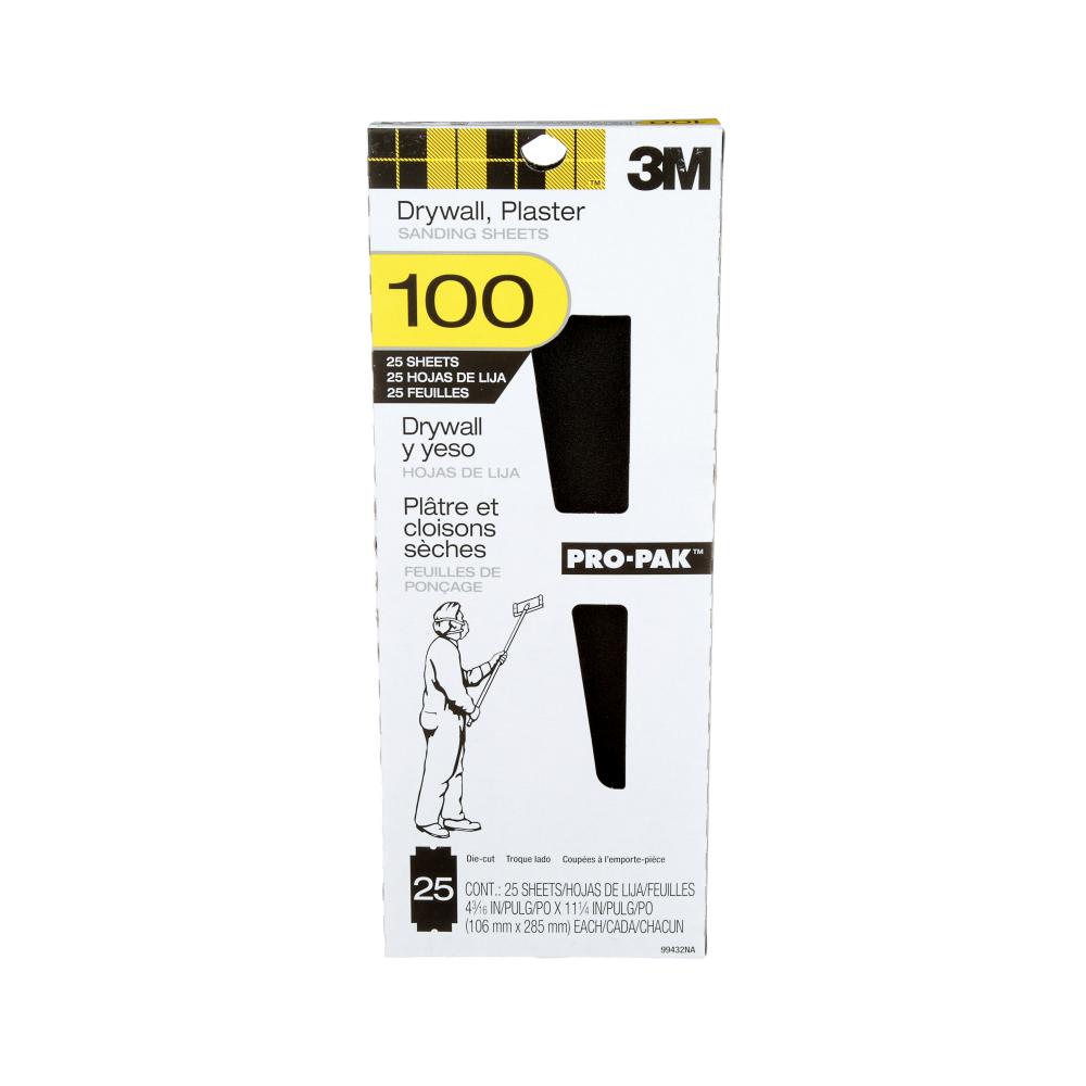 3M™ Drywall & Plaster Sanding Sheets 99432NA, 100 Grit, 4 3/16 in x 11 1/4 in, 25/Pack