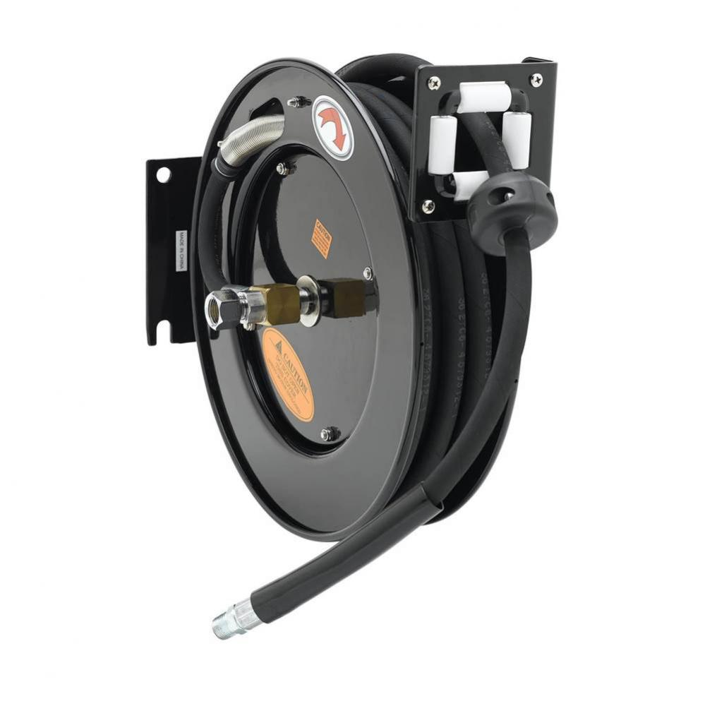 Hose Reel, Open, Powder Coated Steel, 35&apos; x 3/8&apos;&apos; ID Hose &amp; Reducing Adapter