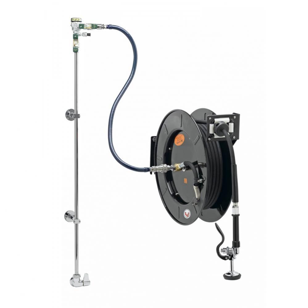 EQUIP Hose Reel System, Single-Temp Wall Mount Base Faucet, 3/8&apos;&apos; x 50&apos; Hose