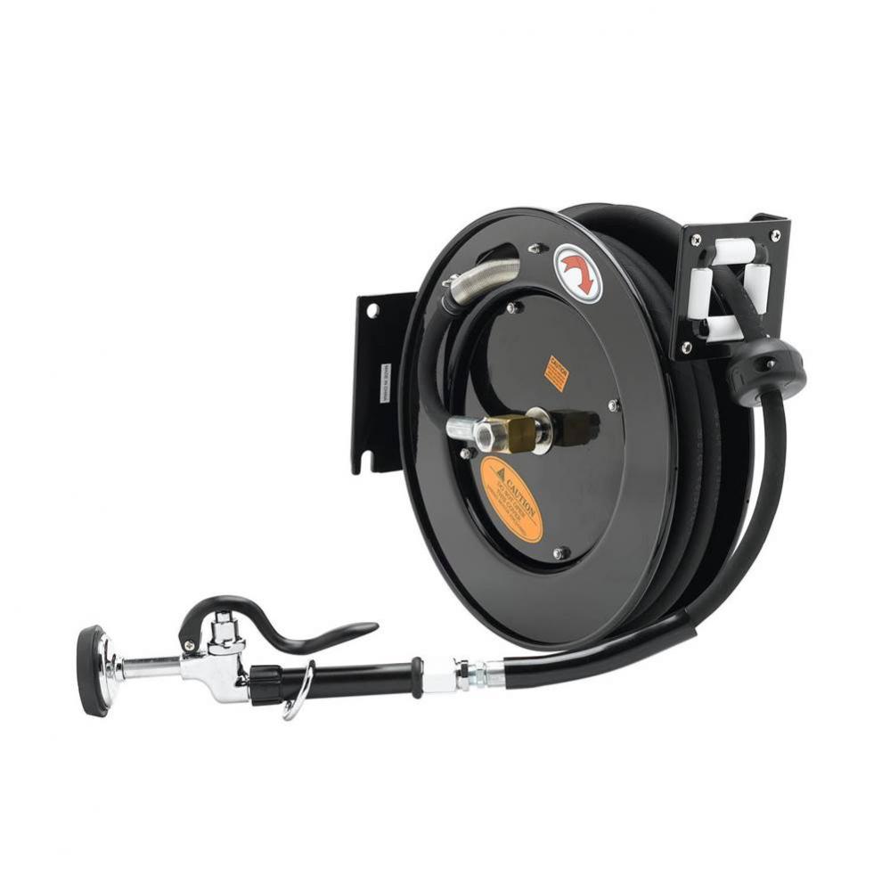 Hose Reel, Open, Powder Coated Steel, 50&apos; x 3/8&apos;&apos; ID Hose with Spray Valve EQUIP